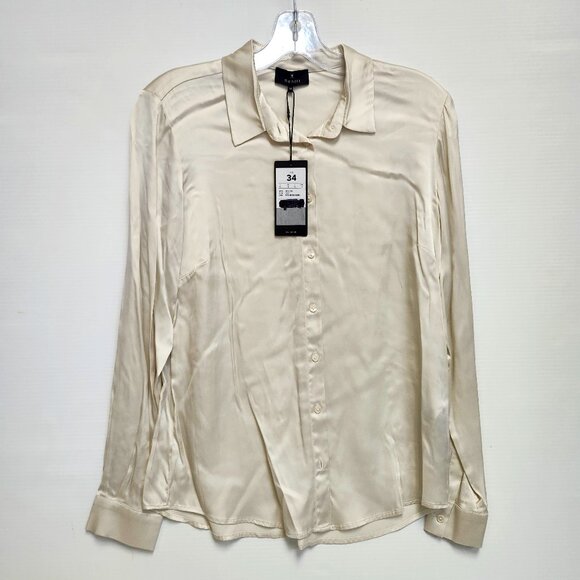 Monari Women's Creamy Beige Satin Button-Down Blouse Size 34 & 38 - Picture 1 of 9